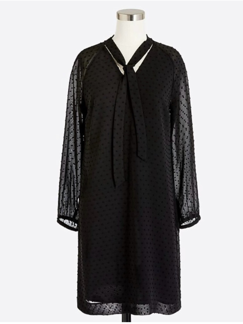 J. Crew Black Swiss Dot Tie-Neck Blouse